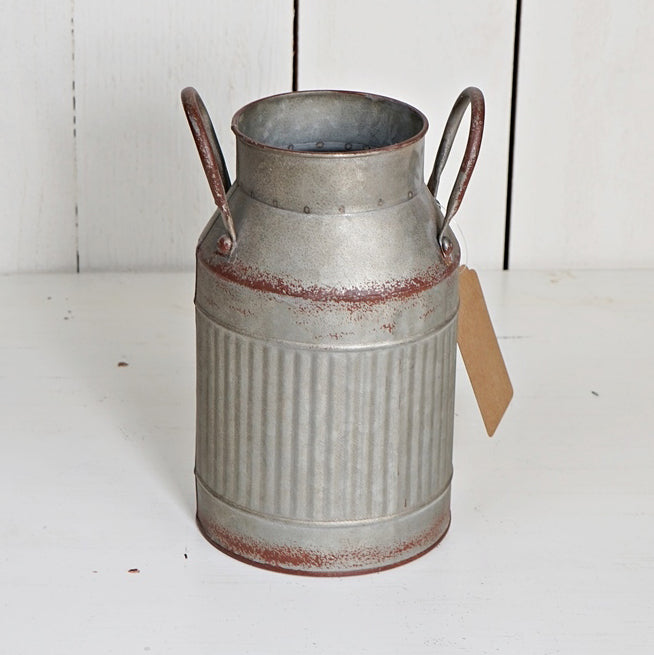 Galvanized Metal Vintage Style Milk Can / Jug With 2 Handles