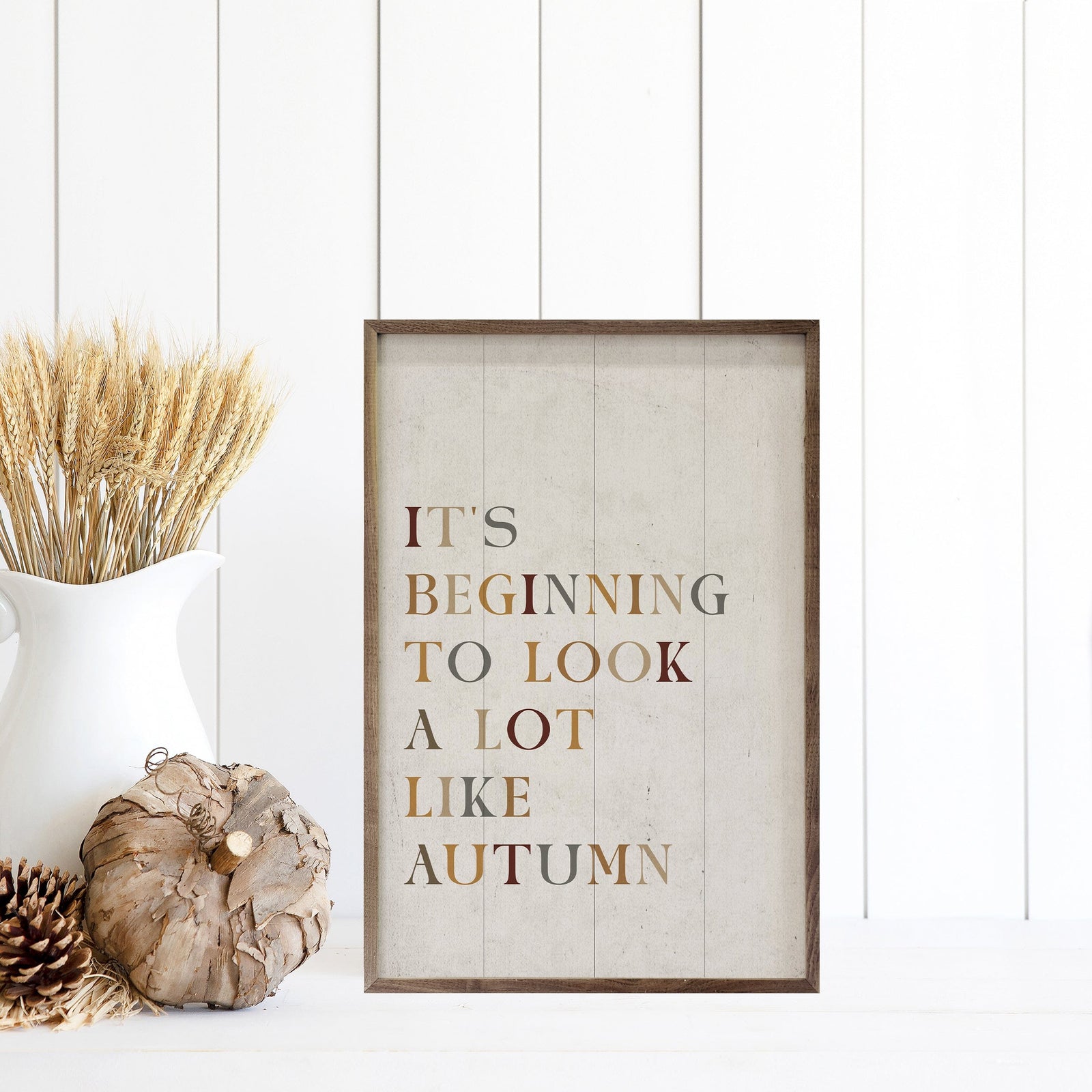 Kendrick Home Walnut Frames 5x8 A Lot like Autumn White Printed and Framed Wall Sign