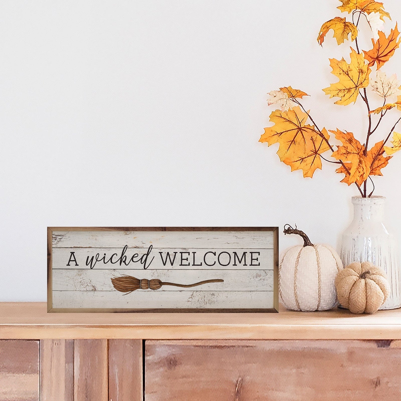 Kendrick Home Walnut Frames 12x4 A Wicked Welcome Brown Whitewash Printed and Framed Wall Sign