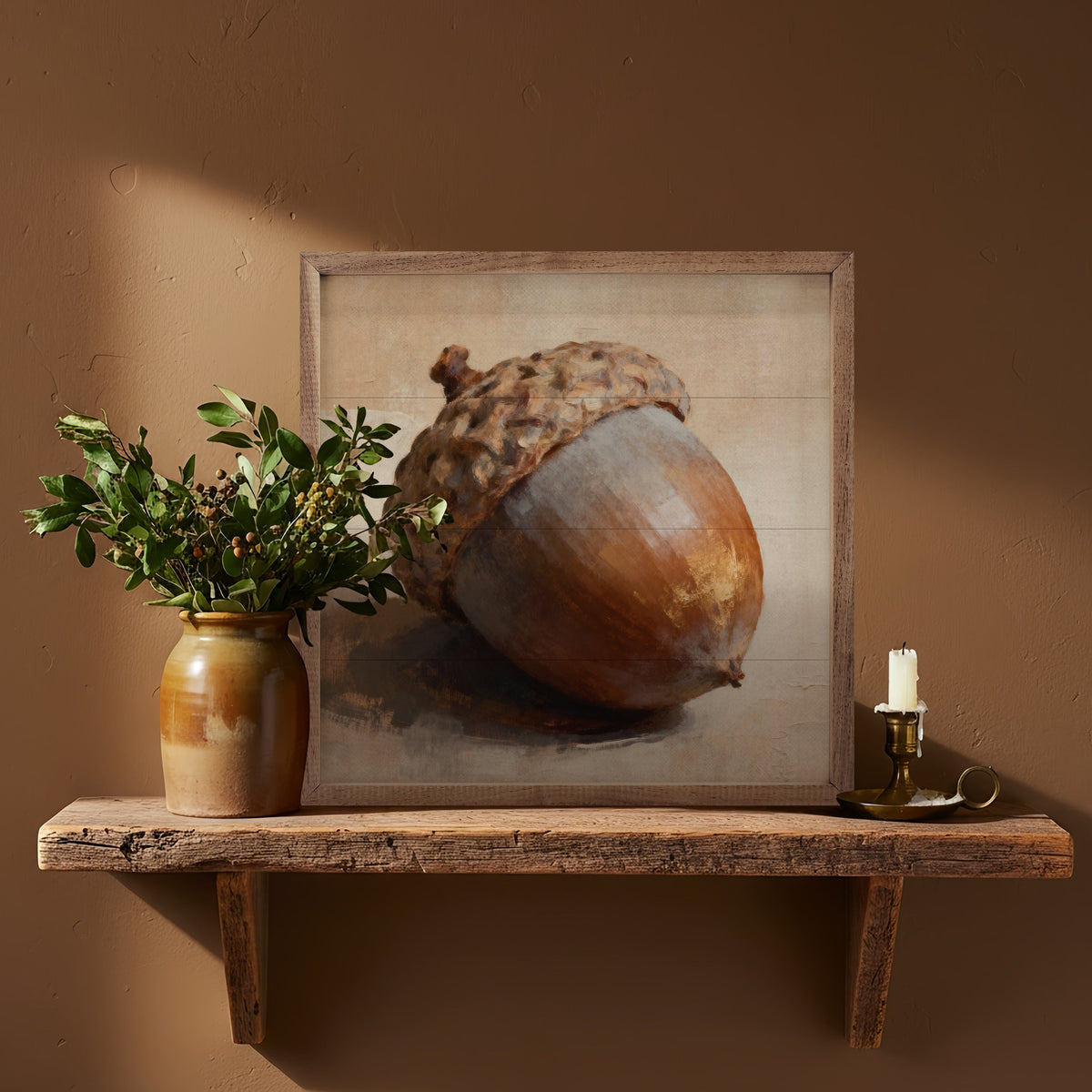 Kendrick Home Walnut Frames Acorn Printed and Framed Wall Sign