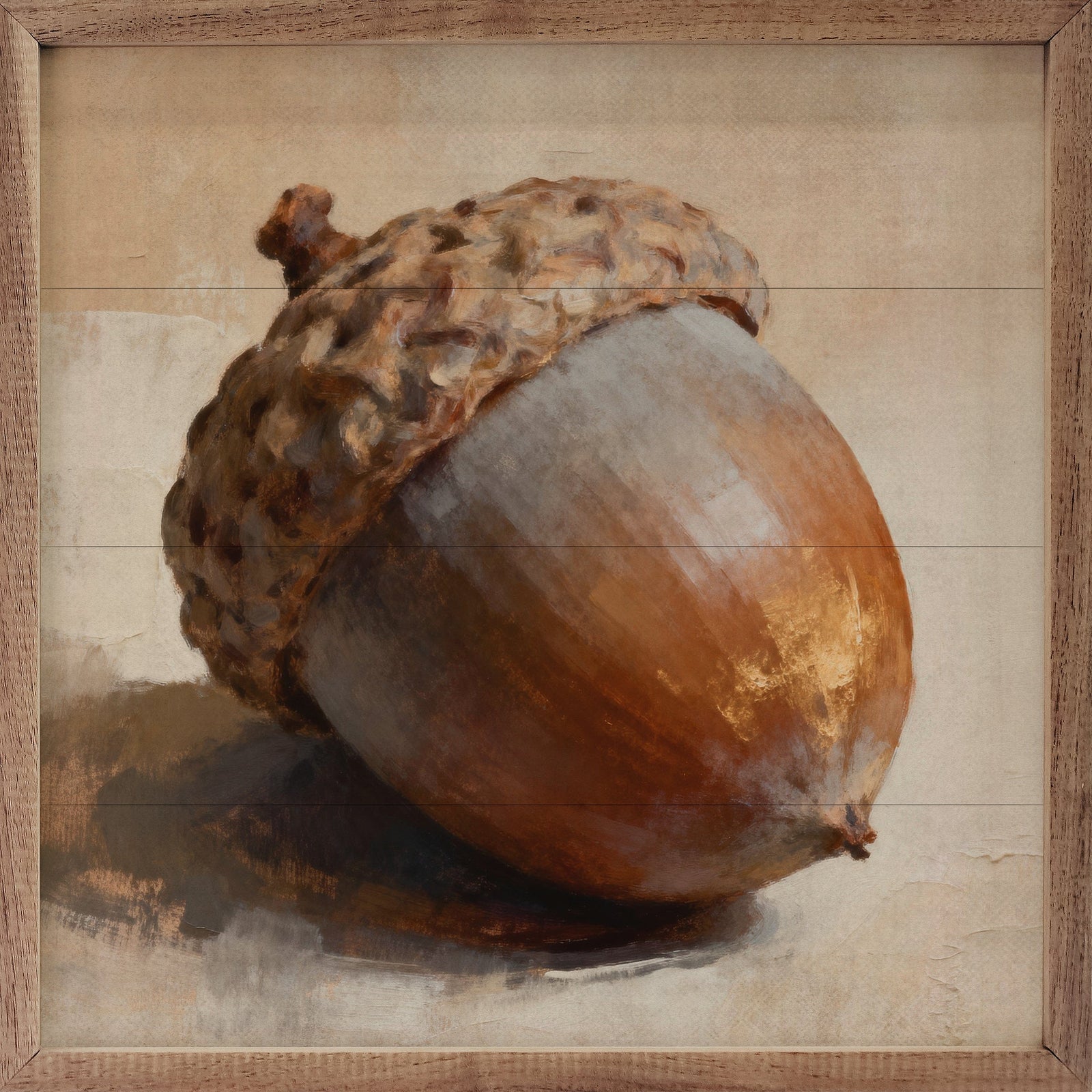 Kendrick Home Walnut Frames 4x4 Acorn Printed and Framed Wall Sign