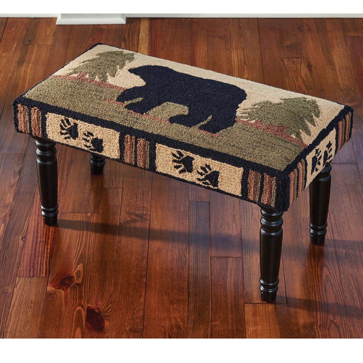 Adirondack Bear Hooked bench 16" x 32" Rectangle-Park Designs-The Village Merchant
