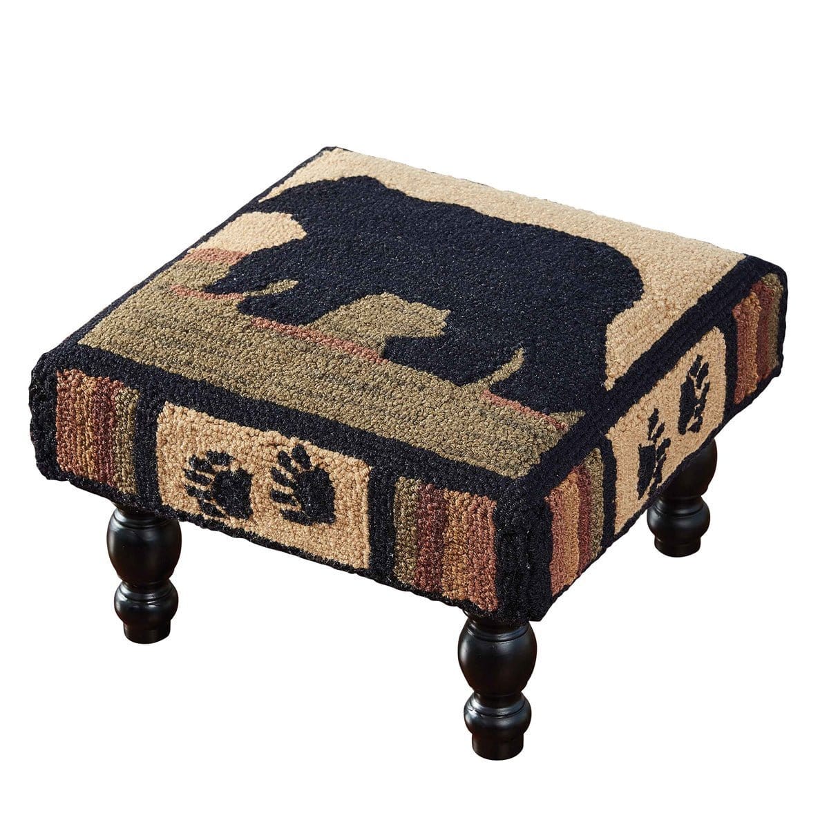 Adirondack Bear Hooked Stool 16" x 16" Square-Park Designs-The Village Merchant