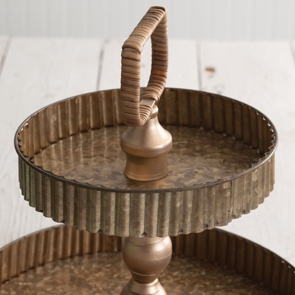 Aged Galvanized Metal Corrugated Two Tier Tray / Caddy / Stand-CTW Home-The Village Merchant