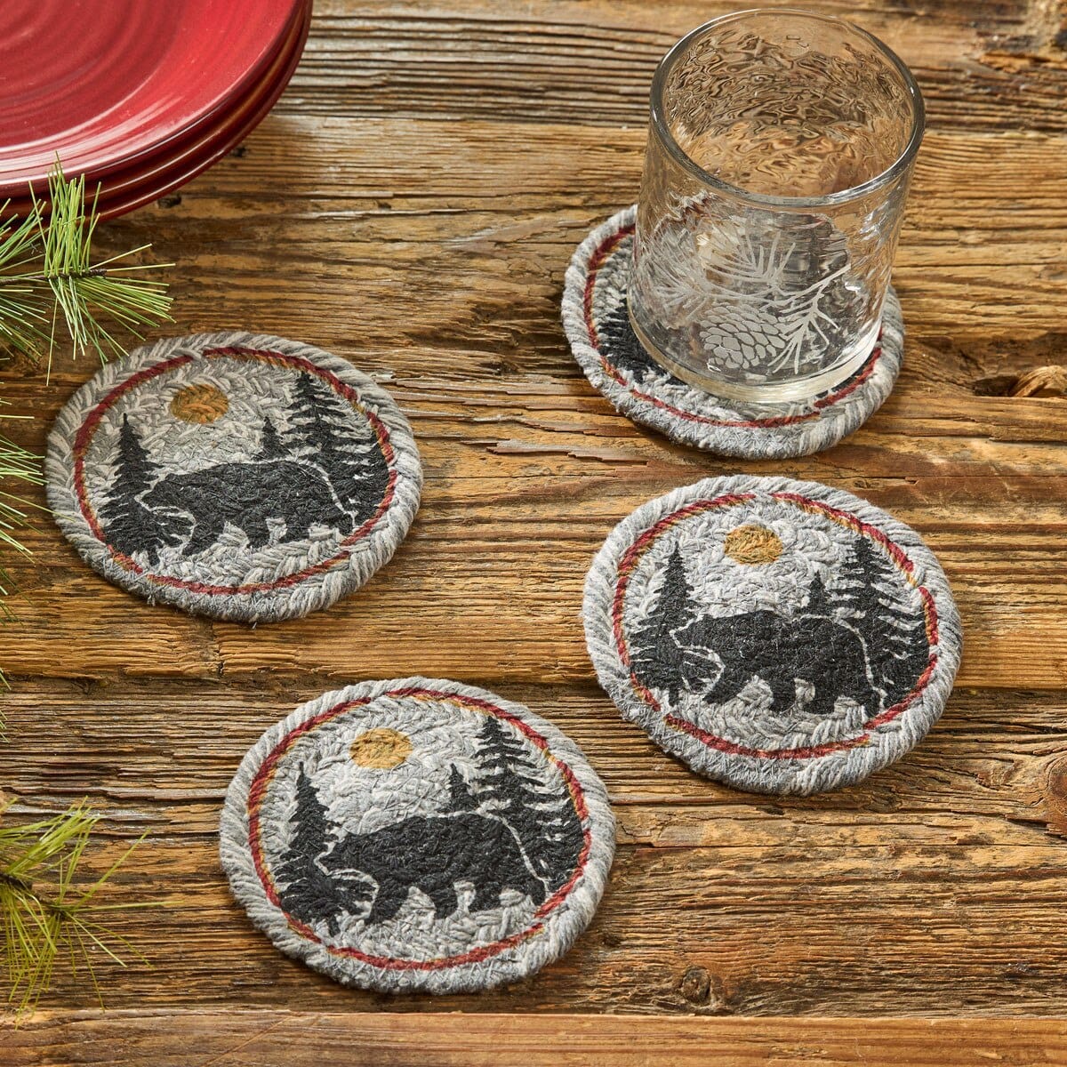 Park Designs Albemarle Black Bear Braided & Printed Coaster Round Set of 4
