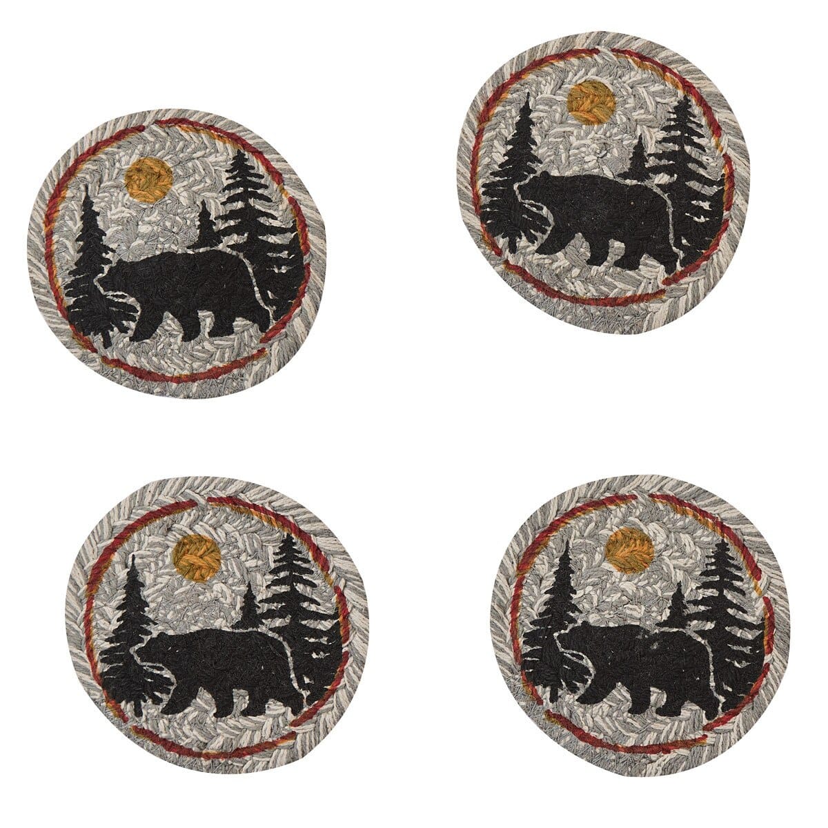 Park Designs Albemarle Black Bear Braided & Printed Coaster Round Set of 4