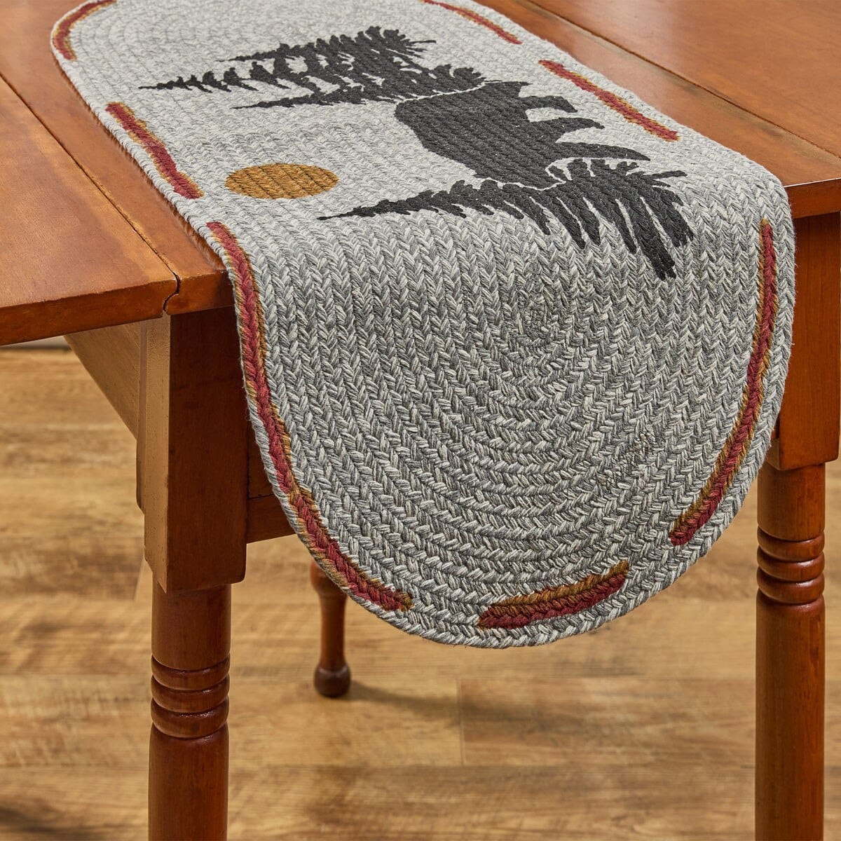 Park Designs Albemarle Black Bear Braided & Printed Table Runner 36" Long Oval