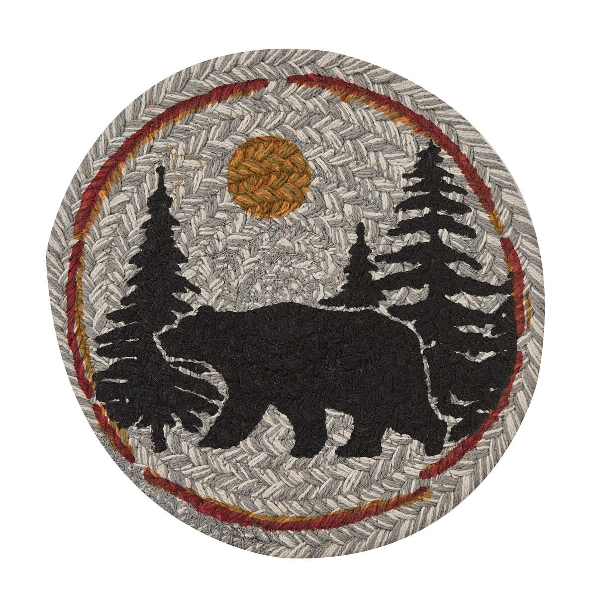 Park Designs Albemarle Black Bear Braided & Printed Trivet 8" Diameter Round Set of 2