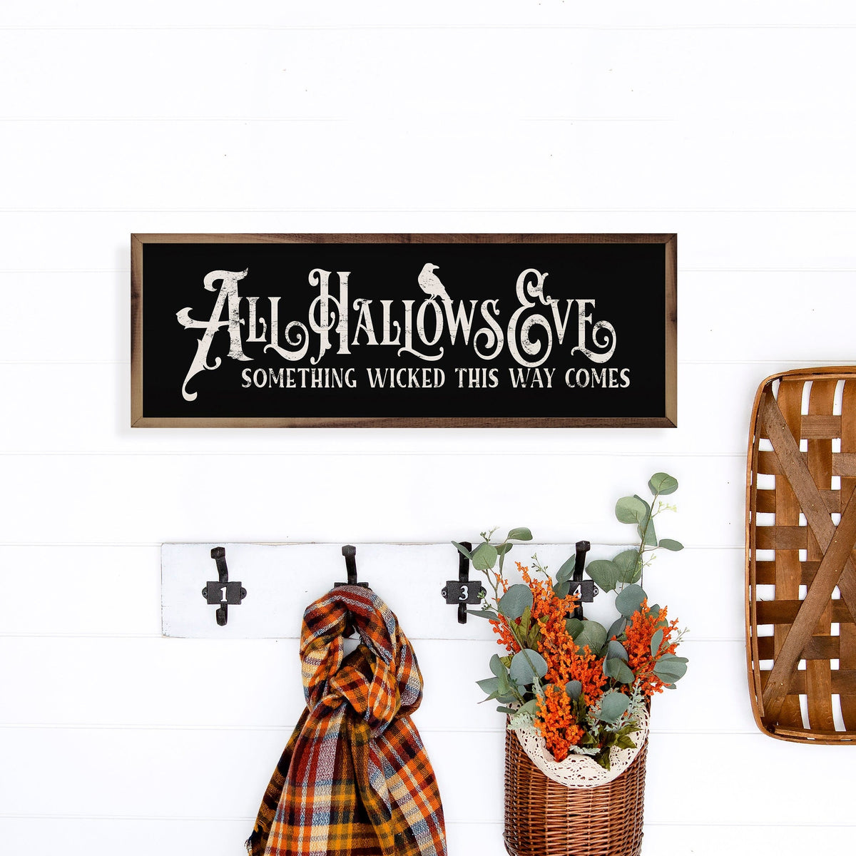 Kendrick Home Walnut Frames All Hallows Eve Something Wicked Black Printed and Framed Wall Sign