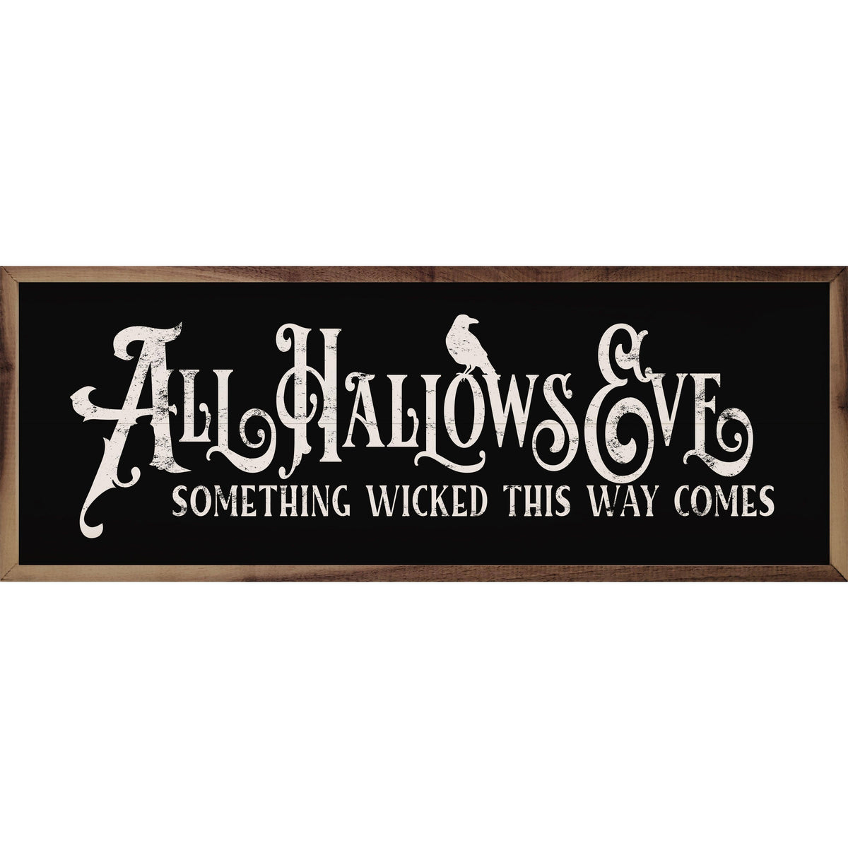Kendrick Home Walnut Frames 12x4 All Hallows Eve Something Wicked Black Printed and Framed Wall Sign