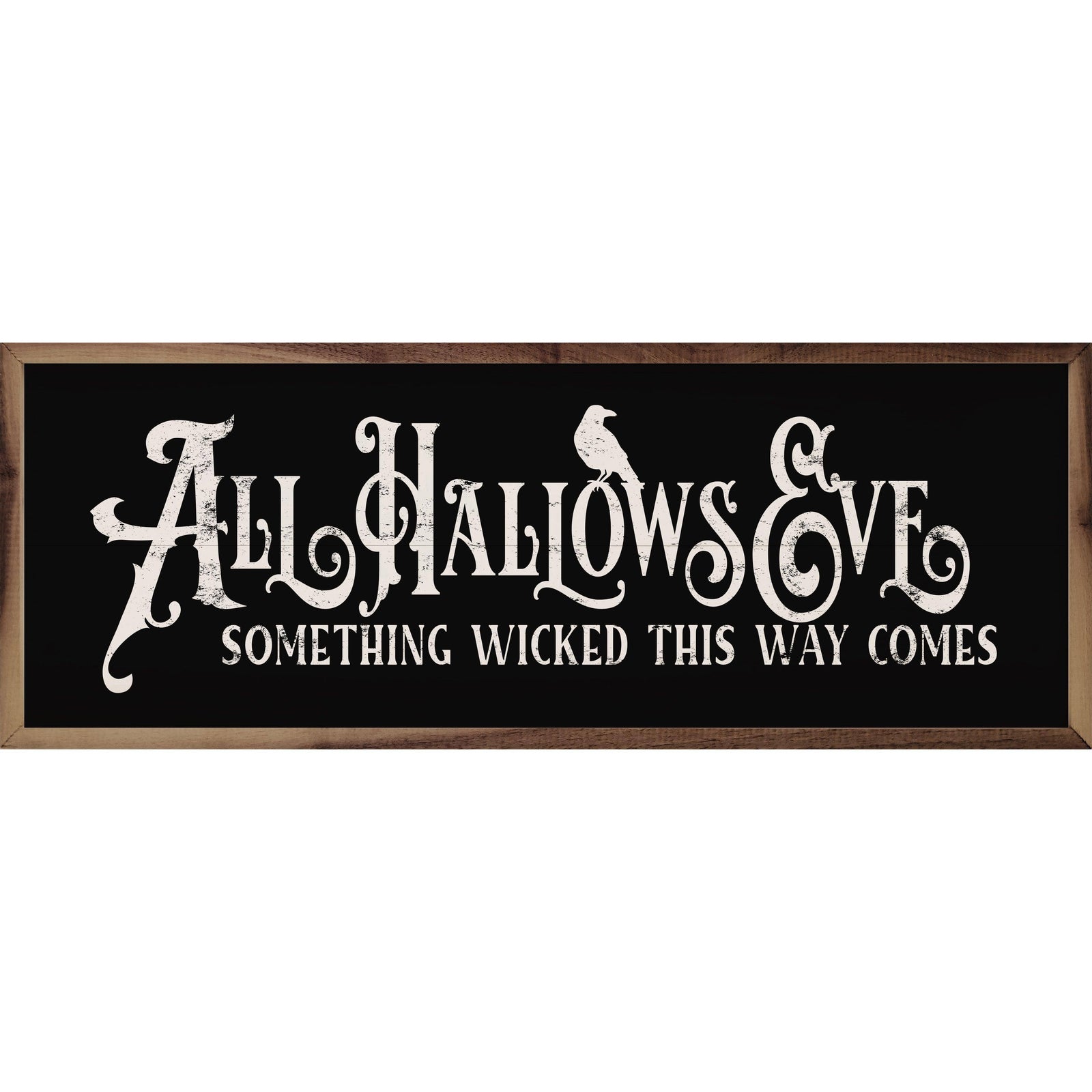 Kendrick Home Walnut Frames 12x4 All Hallows Eve Something Wicked Black Printed and Framed Wall Sign