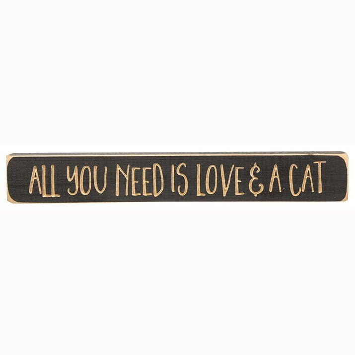 All You Need Is Love & A Cat Sign - Engraved Wood 12" Long-Craft Wholesalers-The Village Merchant