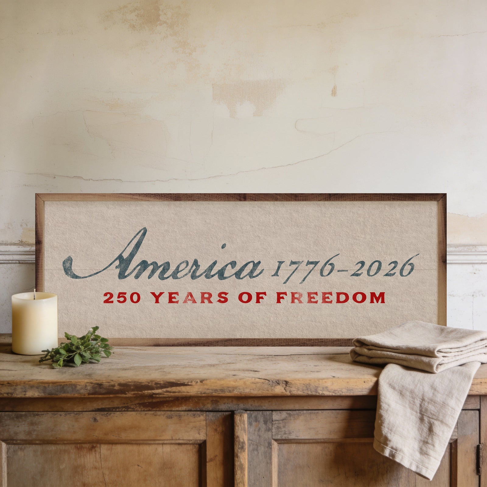 Kendrick Home Walnut Frames Sizes America 1776-2026 Heritage Printed and Framed Wall Sign