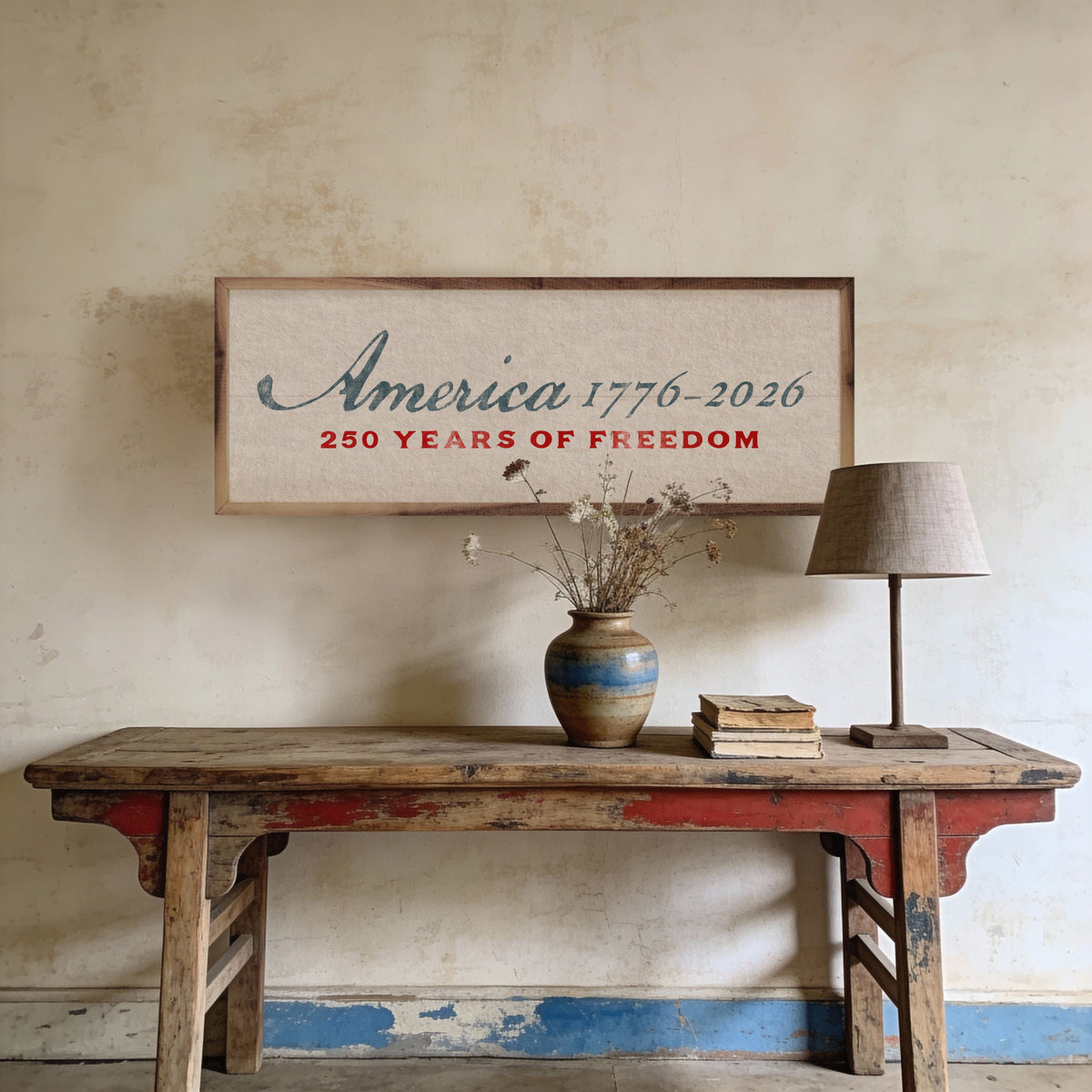 Kendrick Home Walnut Frames America 1776-2026 Heritage Printed and Framed Wall Sign