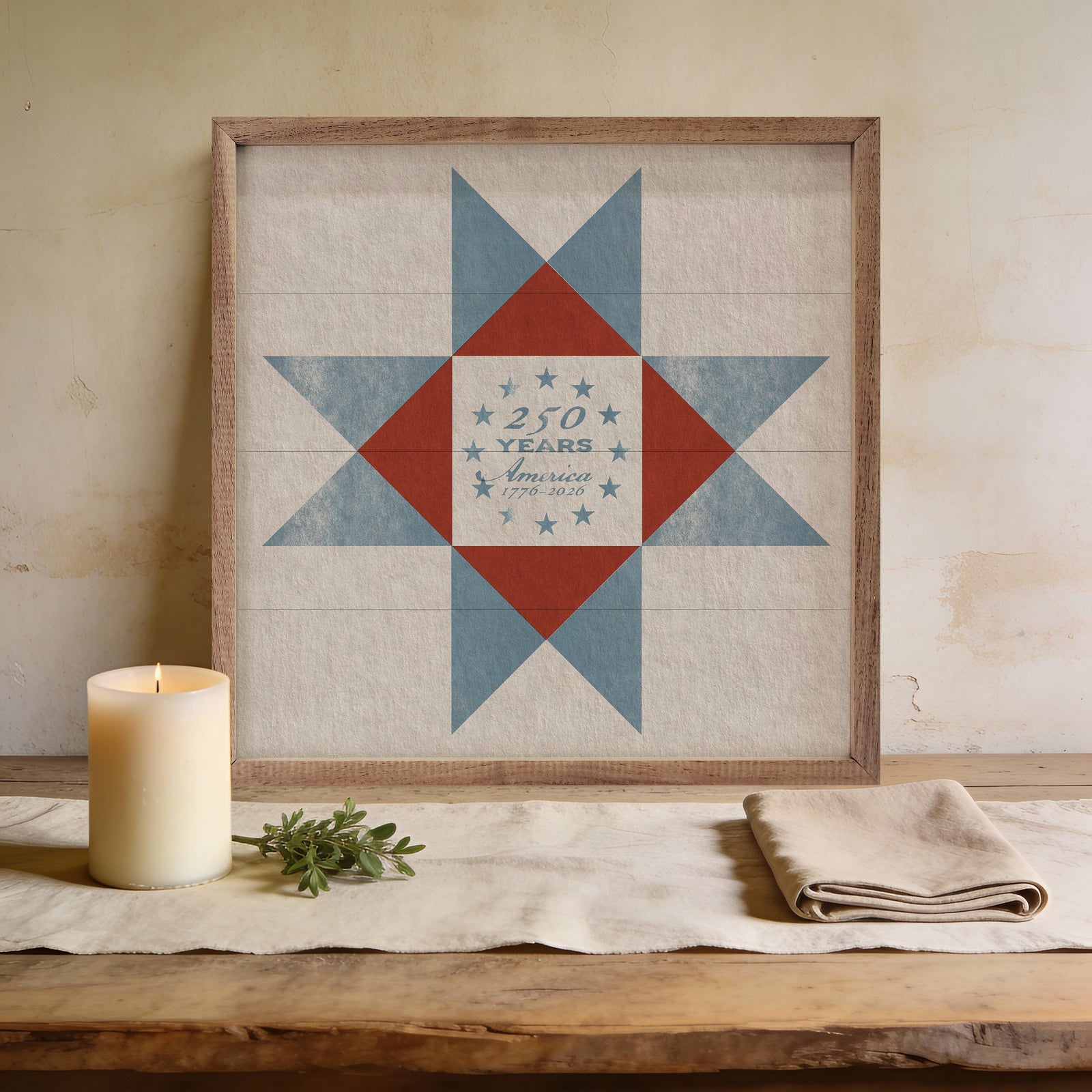 Kendrick Home Walnut Frames Sizes America 250 Heritage Quilt Block Printed and Framed Wall Sign