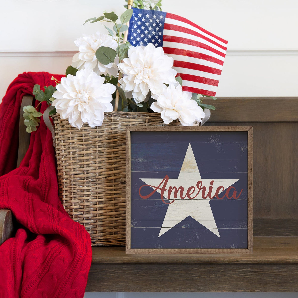 America Star Blue Printed and Framed Wall Sign