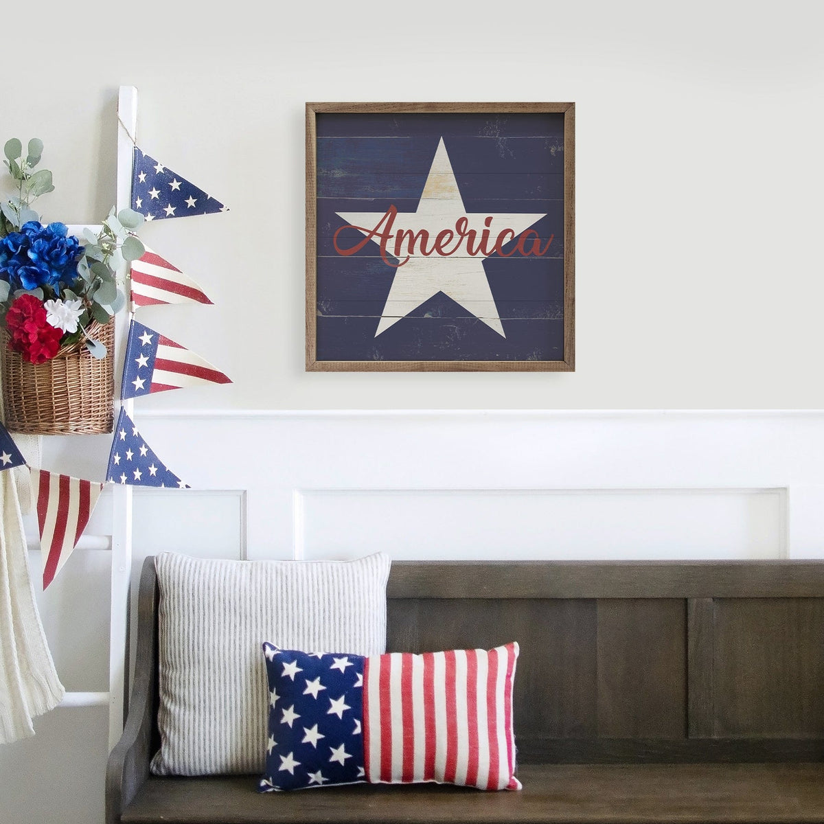 America Star Blue Printed and Framed Wall Sign