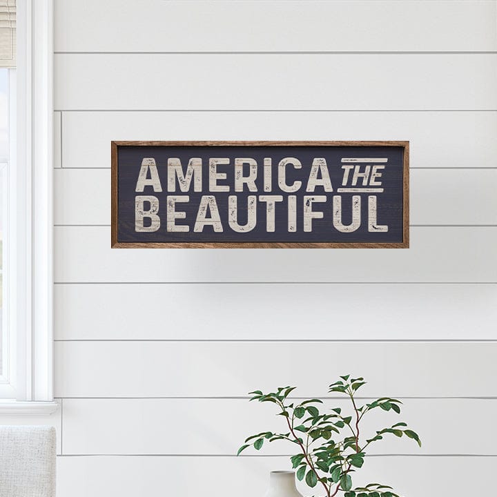 Kendrick Home Walnut Frames America The Beautiful Blue Printed and Framed Wall Sign