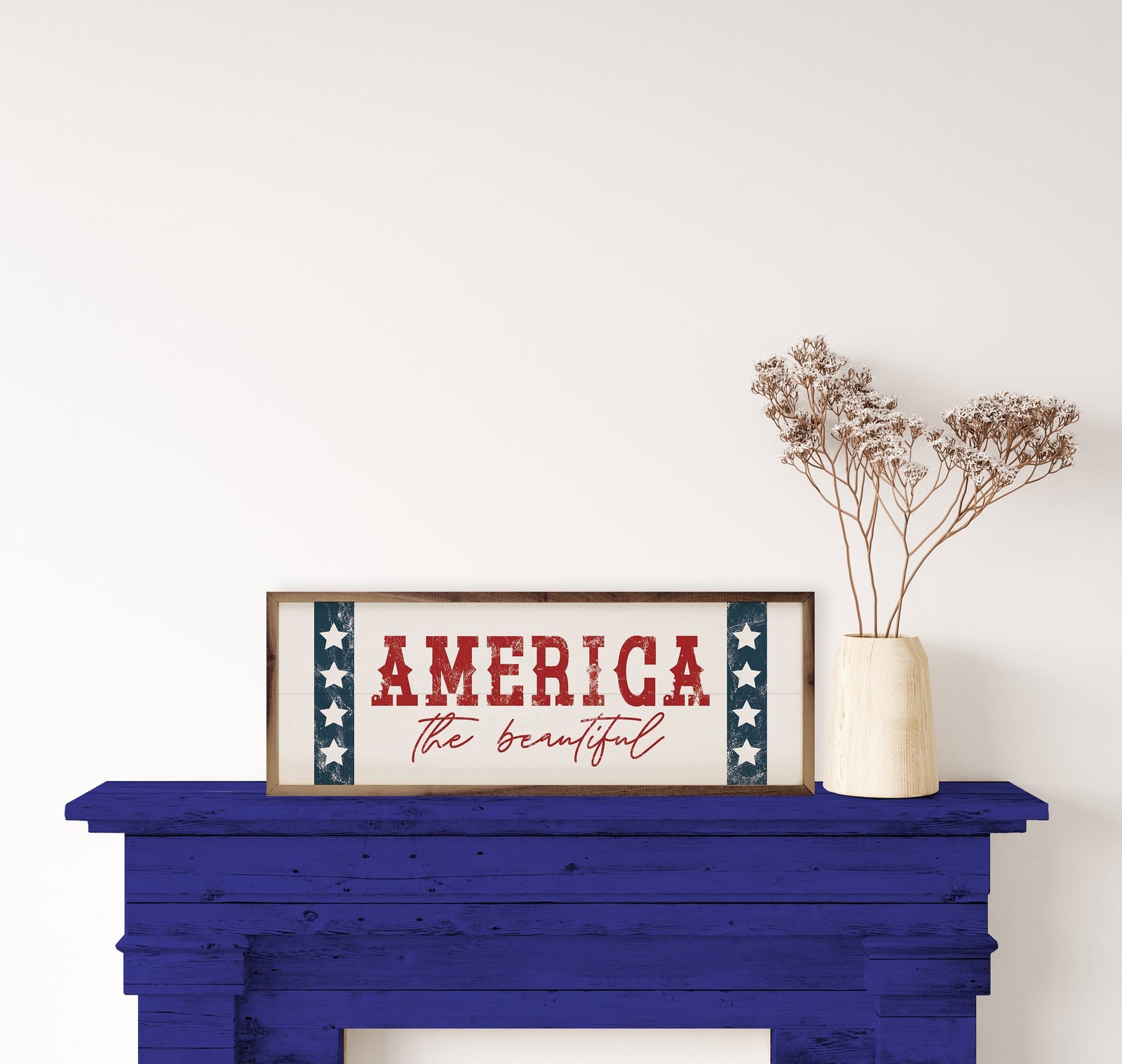 Kendrick Home Walnut Frames Sizes America The Beautiful Stars White Printed and Framed Wall Sign