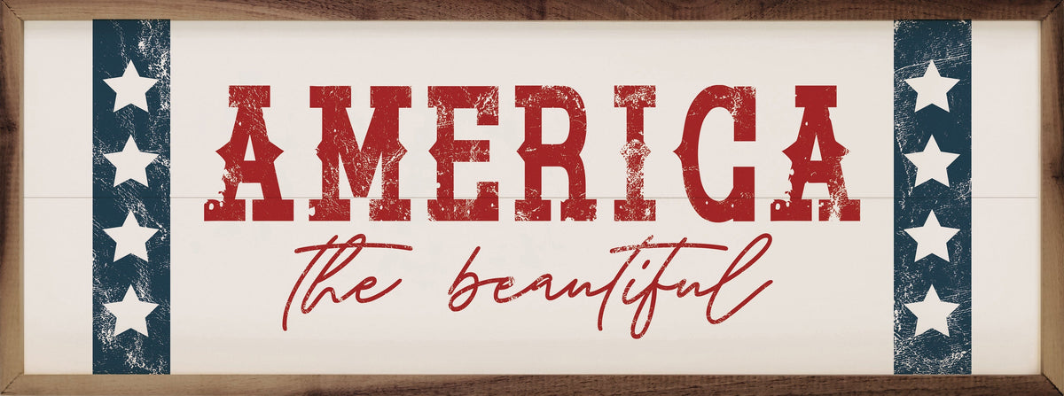 Kendrick Home Walnut Frames Sizes America The Beautiful Stars White Printed and Framed Wall Sign