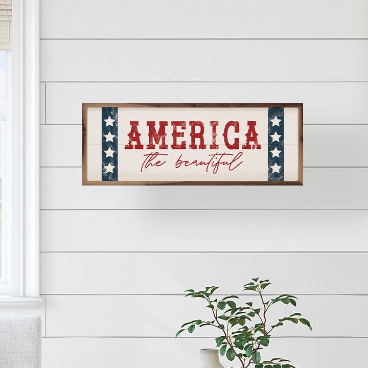 Kendrick Home Walnut Frames America The Beautiful Stars White Printed and Framed Wall Sign