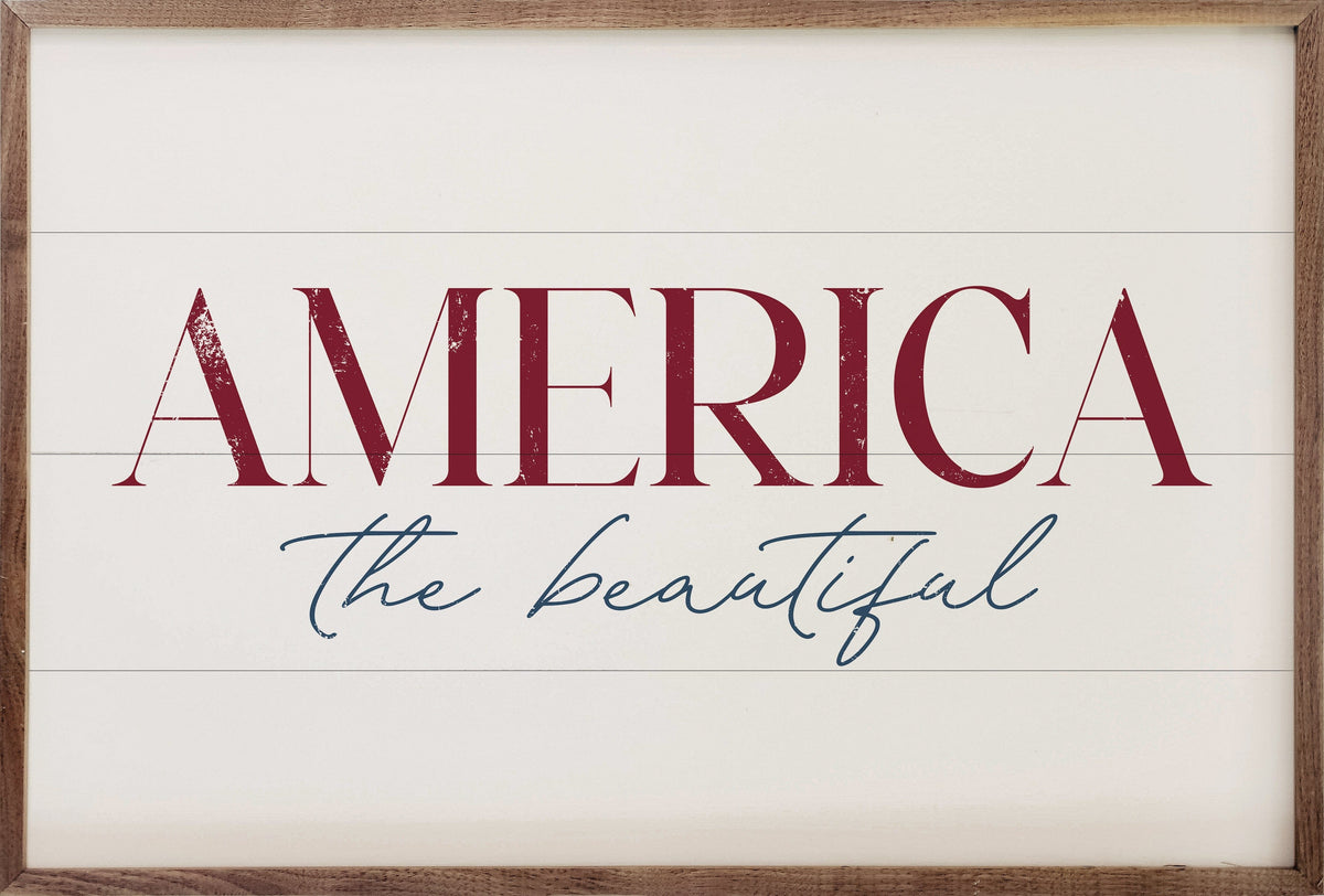Kendrick Home Walnut Frames America The Beautiful White Printed and Framed Wall Sign
