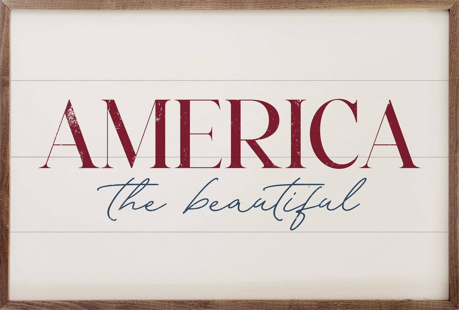 Kendrick Home Walnut Frames America The Beautiful White Printed and Framed Wall Sign