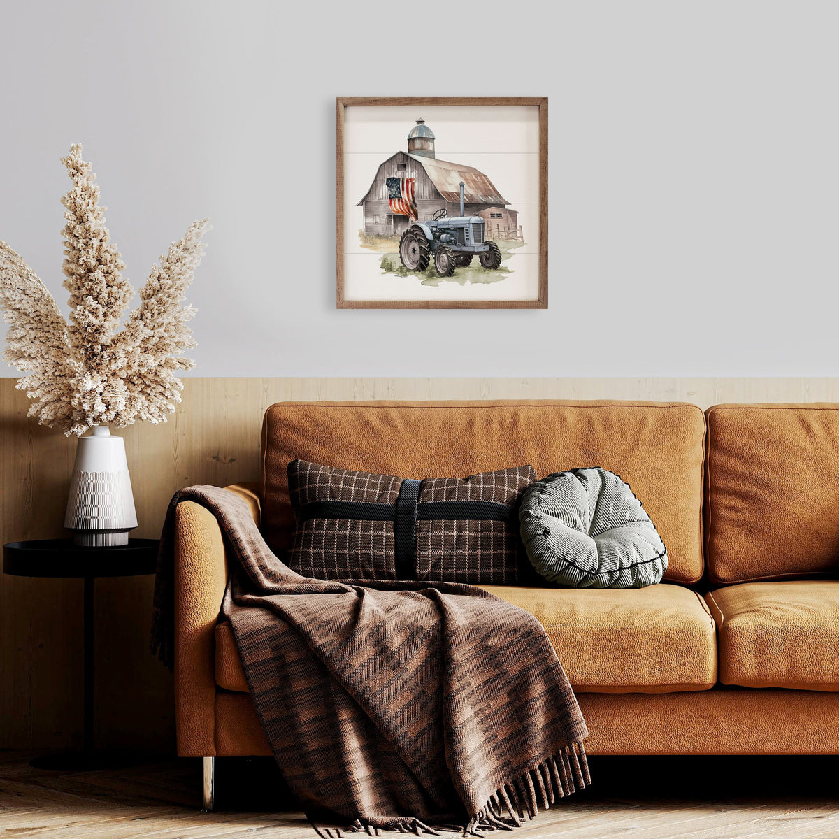 American Flag Barn Tractor Printed and Framed Wall Sign