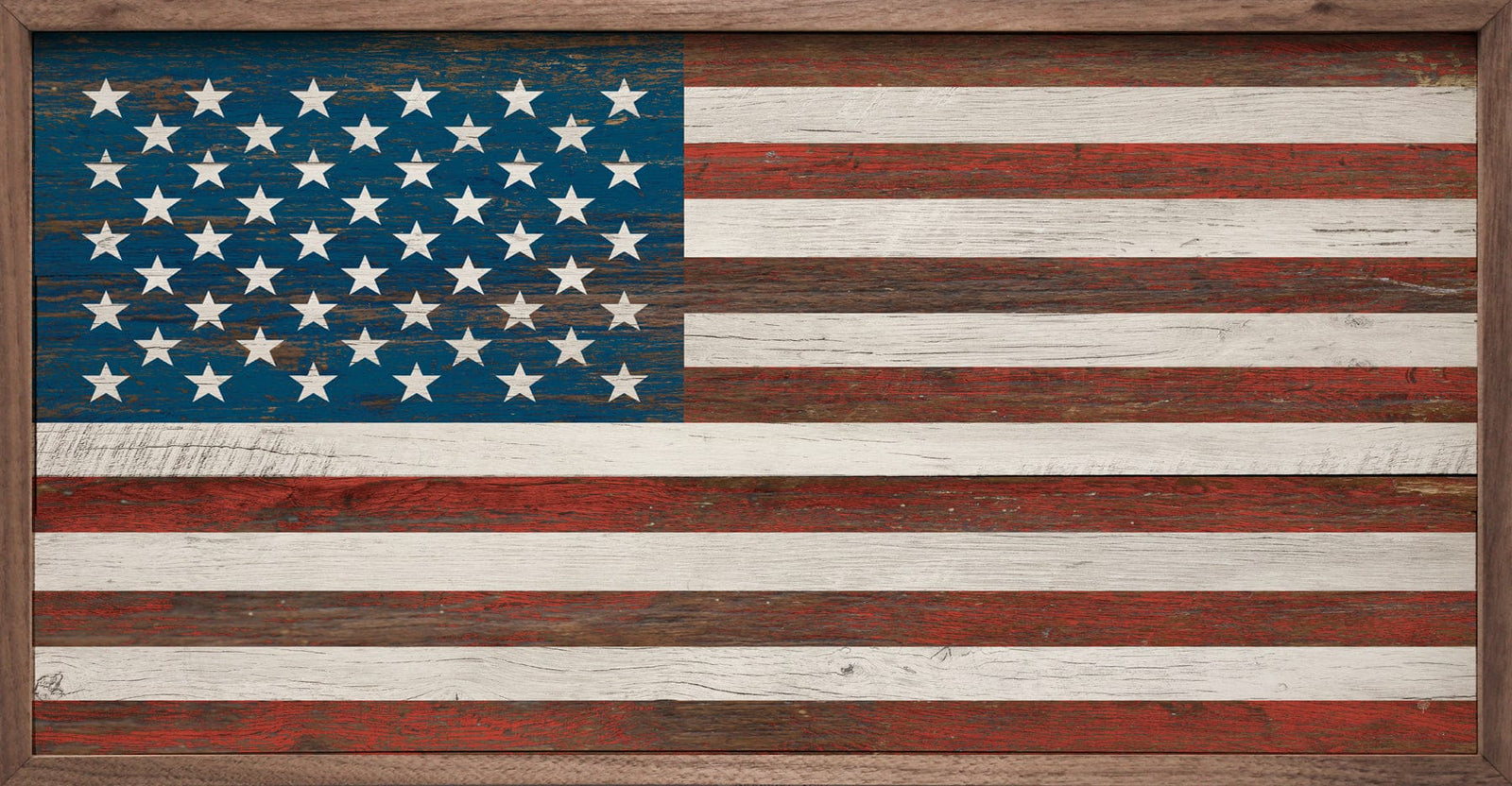 Kendrick Home Walnut Frames Sizes American Flag Whitewash Printed and Framed Wall Sign
