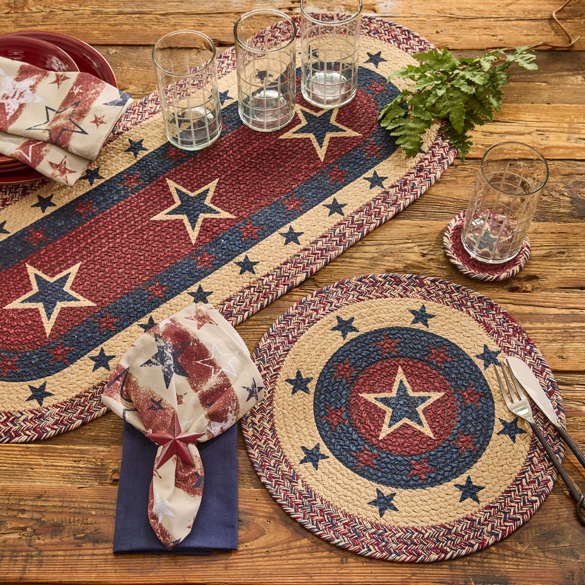 Park Designs Placemat American Star Braided Printed Placemat Round Set of 2