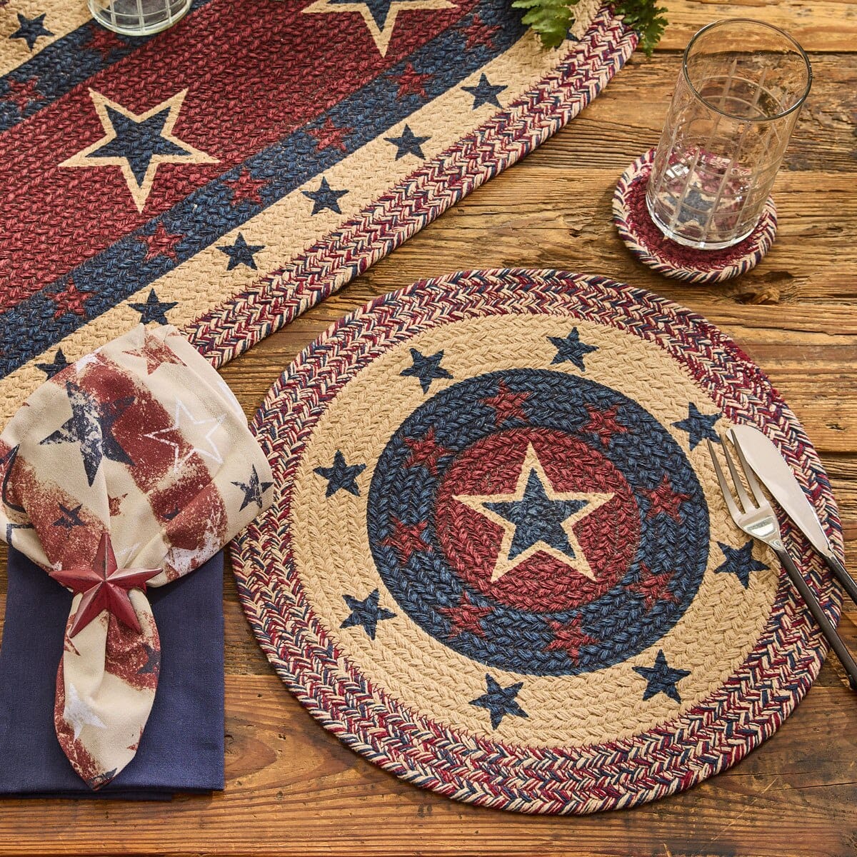 Park Designs Placemat American Star Braided Printed Placemat Round Set of 2