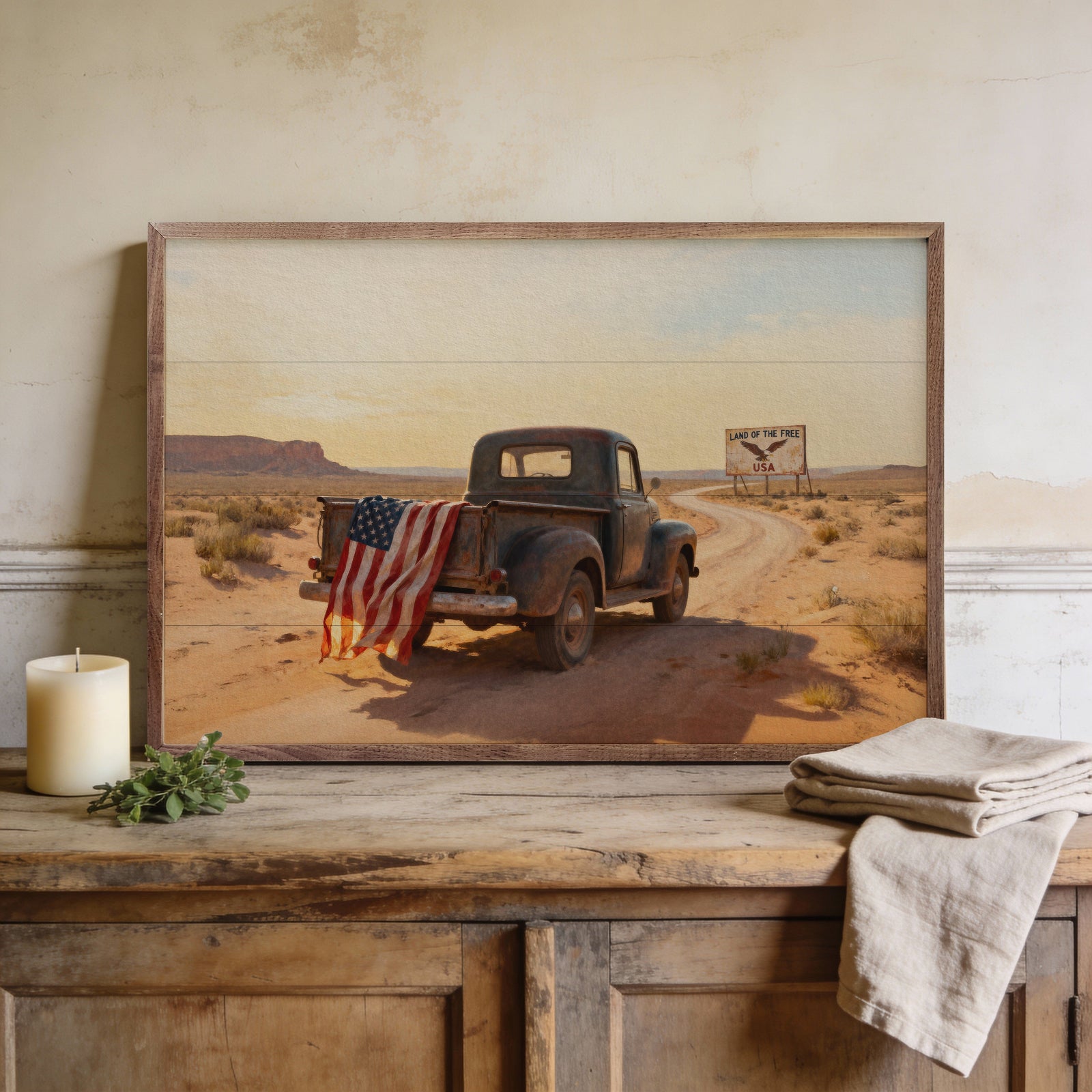 Kendrick Home Walnut Frames Sizes Americana Desert Truck Print Printed and Framed Wall Sign