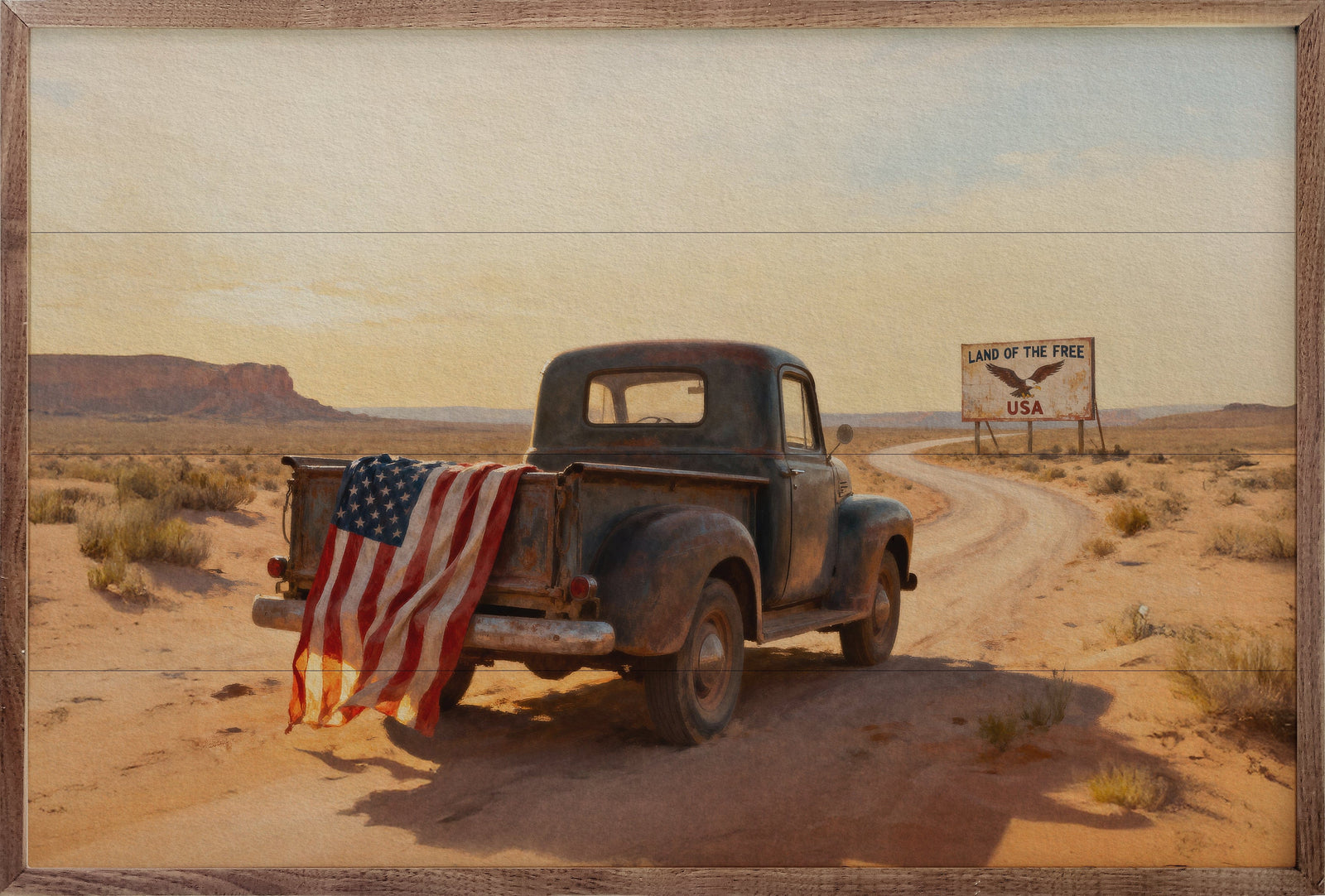 Kendrick Home Walnut Frames Sizes Americana Desert Truck Print Printed and Framed Wall Sign
