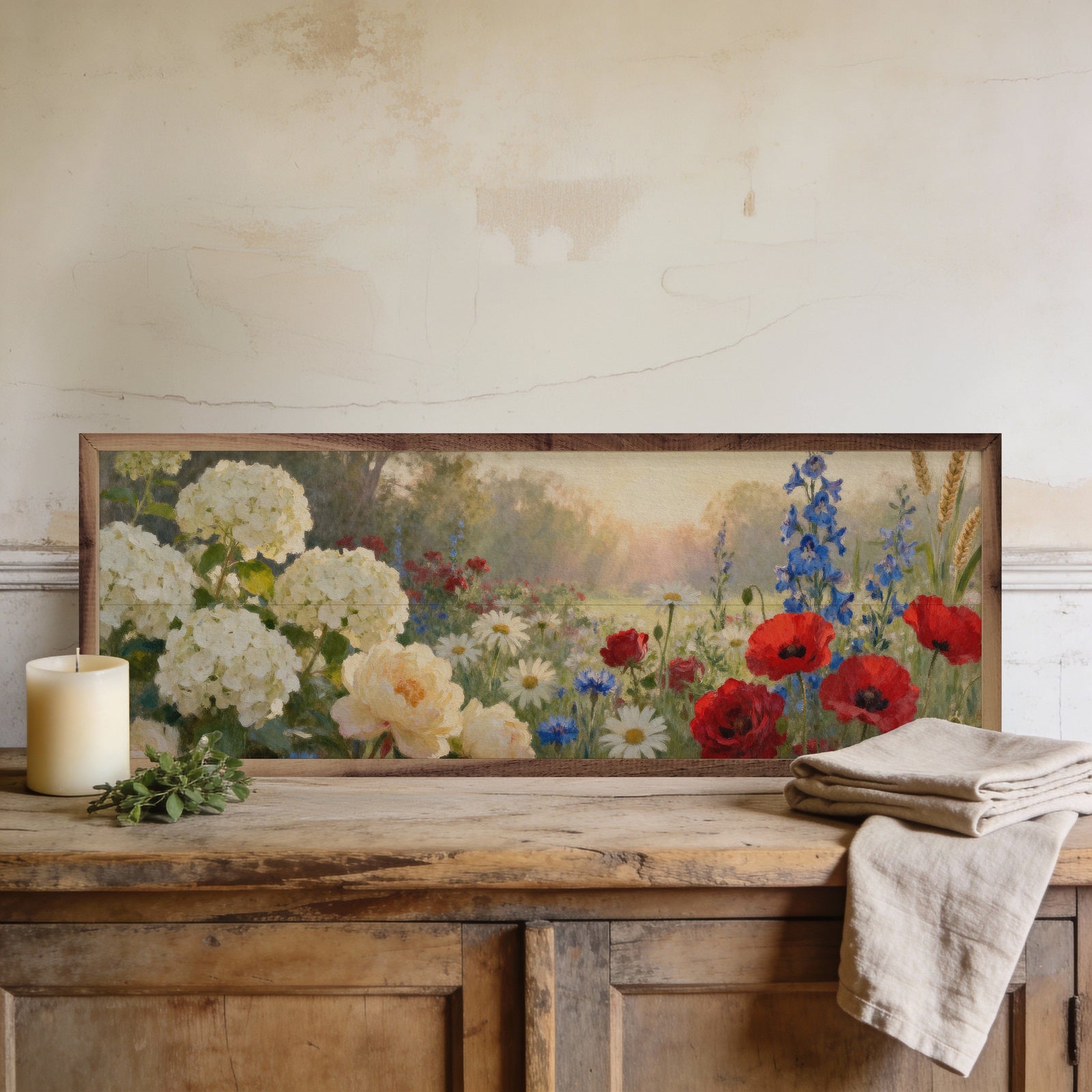 Kendrick Home Walnut Frames Sizes Americana Garden Printed and Framed Wall Sign