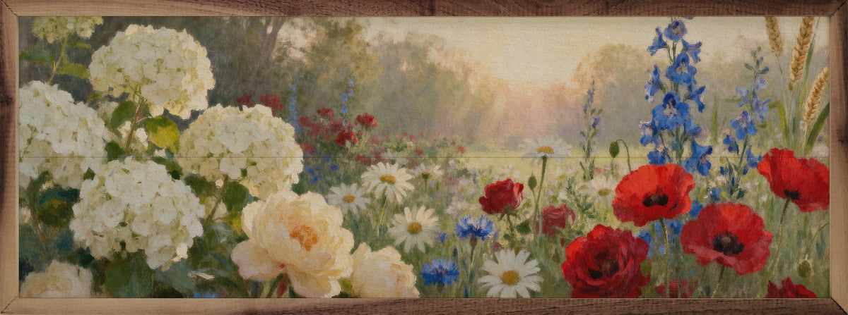 Kendrick Home Walnut Frames Sizes Americana Garden Printed and Framed Wall Sign