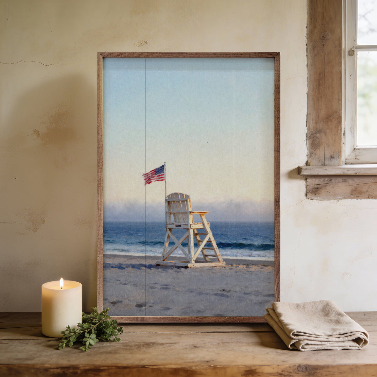 Kendrick Home Walnut Frames Americana Lifeguard Chair Printed and Framed Wall Sign