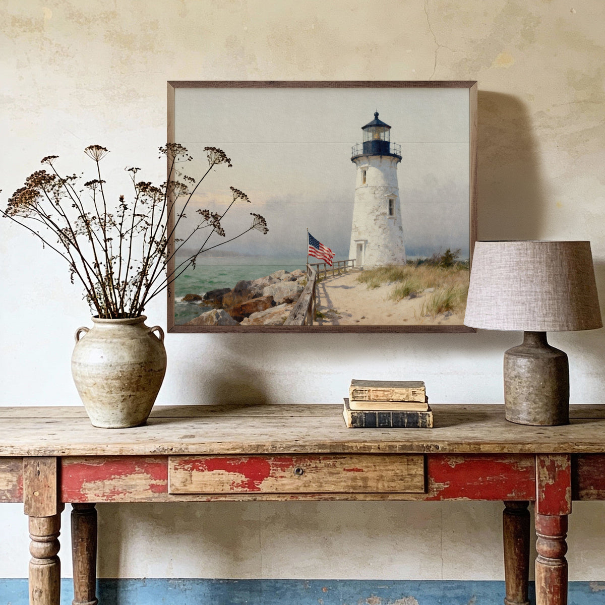 Americana Lighthouse Printed and Framed Wall Sign