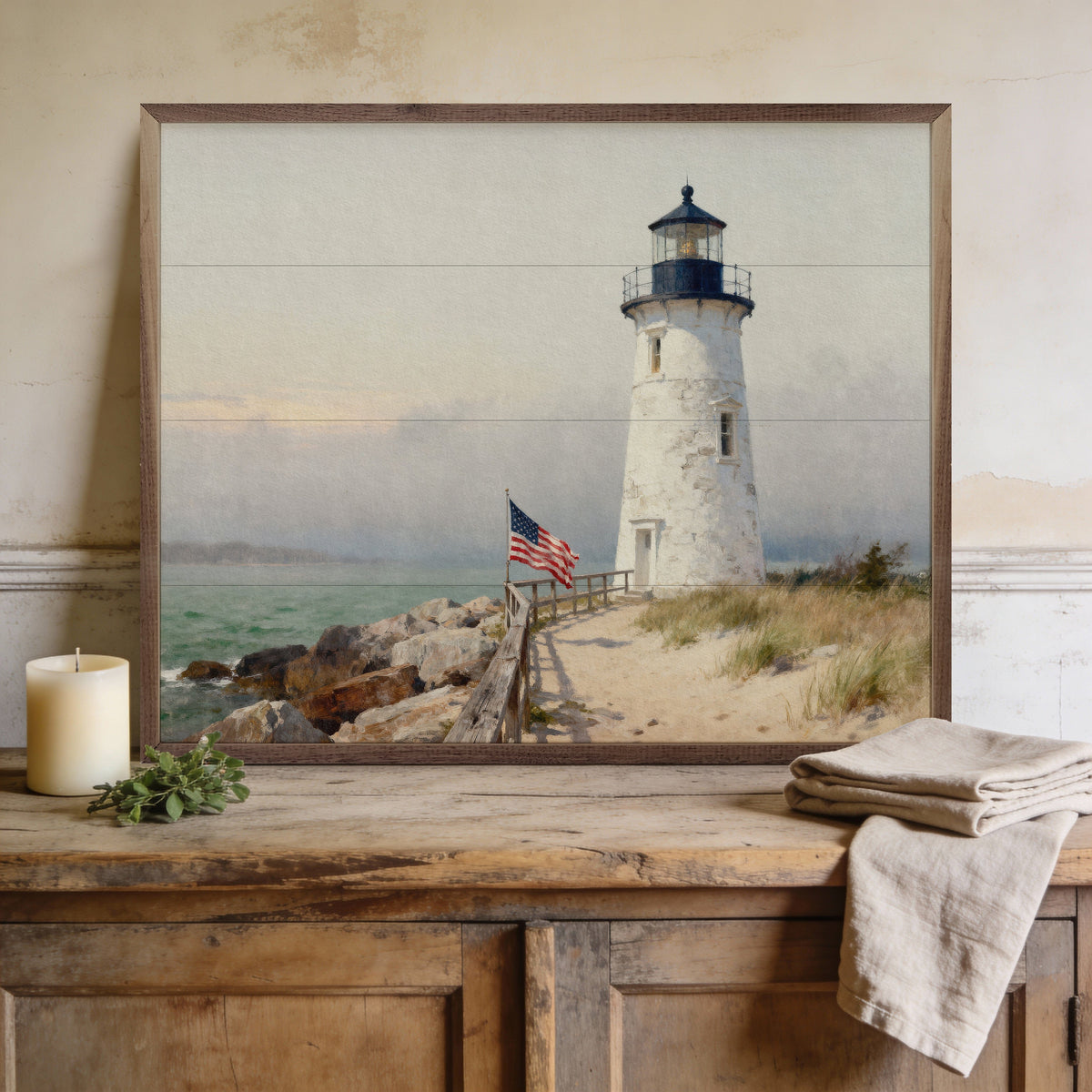 Americana Lighthouse Printed and Framed Wall Sign