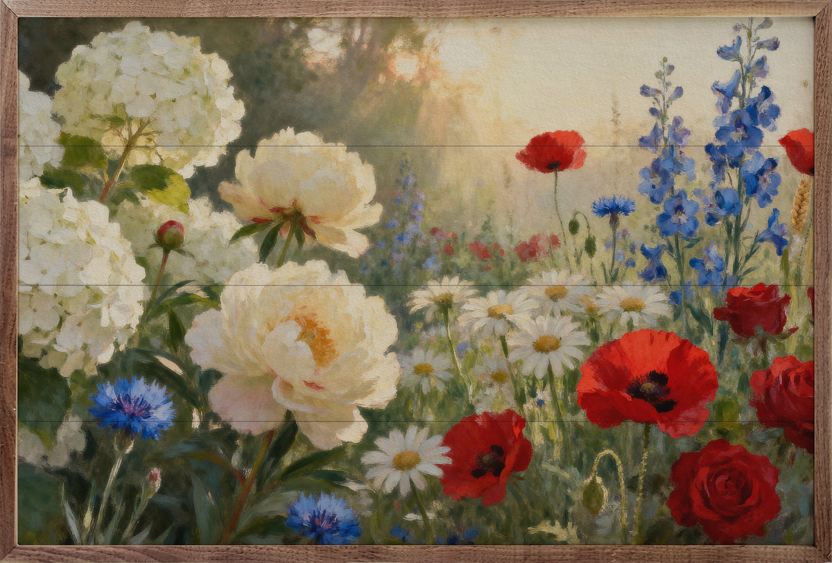 Kendrick Home Walnut Frames Sizes Americana Wildflower Garden Printed and Framed Wall Sign