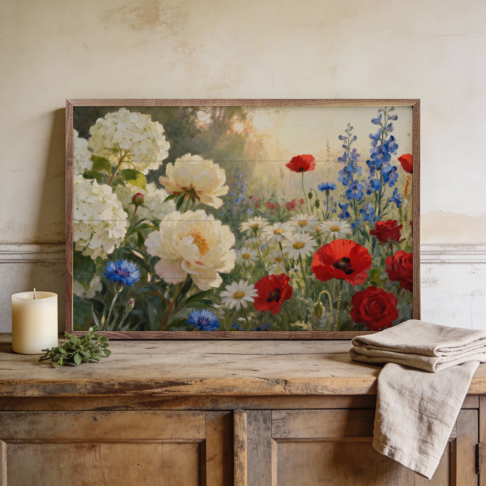 Kendrick Home Walnut Frames Sizes Americana Wildflower Garden Printed and Framed Wall Sign