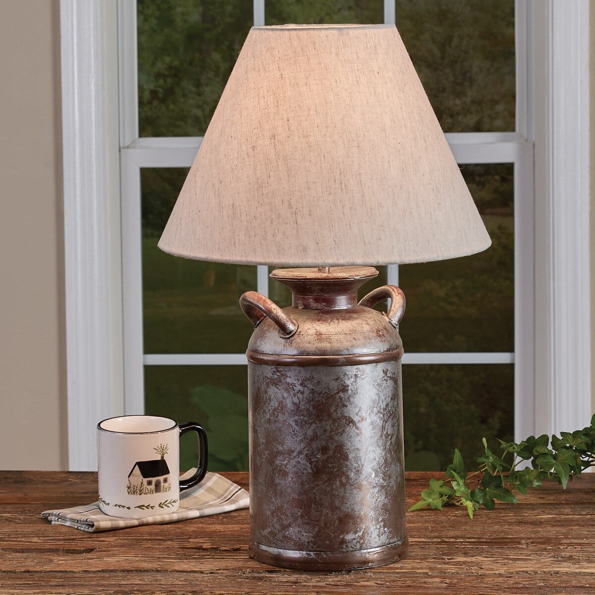 Antique Galvanized Milk Can Table Lamp With Lamp Shade