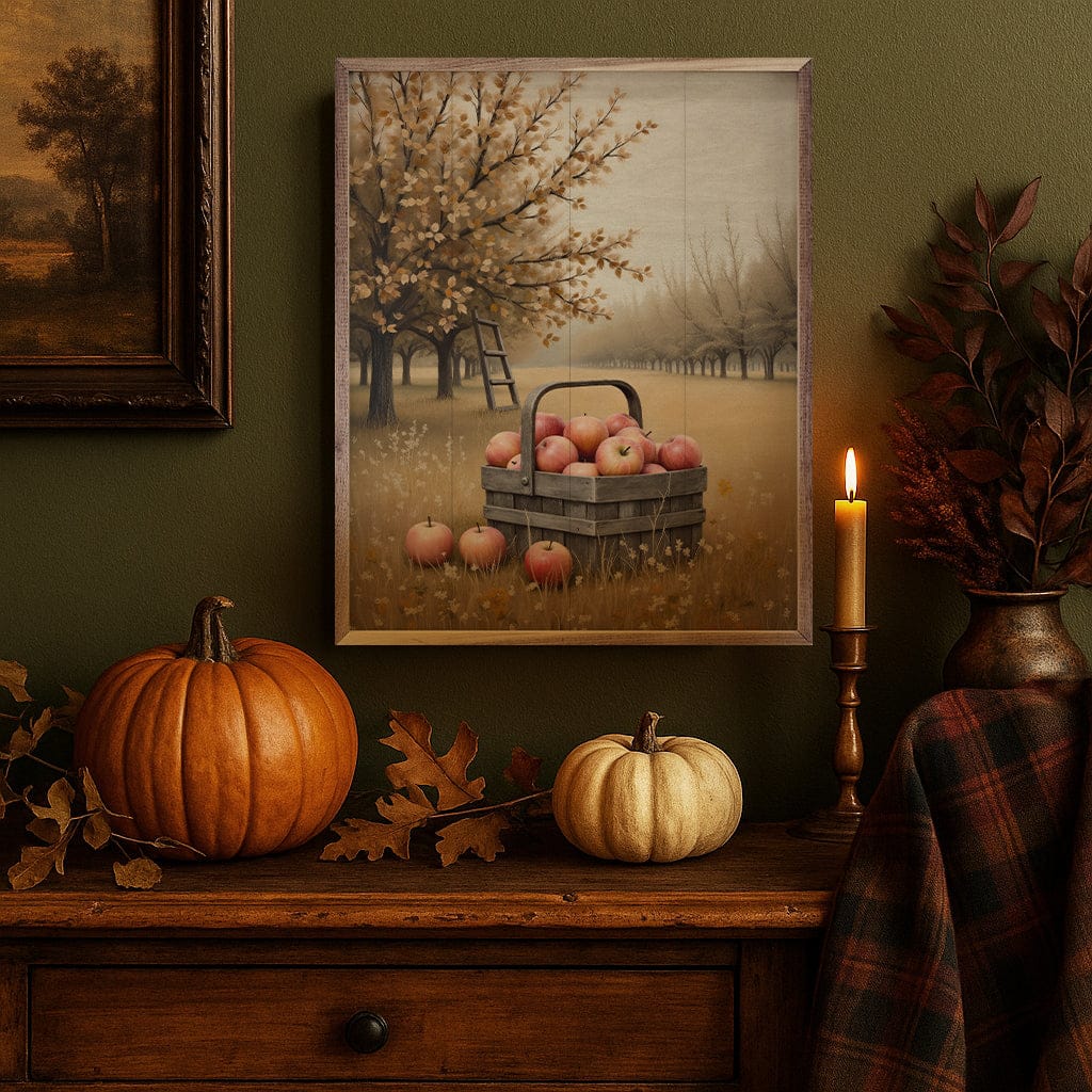 Kendrick Home Walnut Frames Apple Orchard Printed and Framed Wall Sign