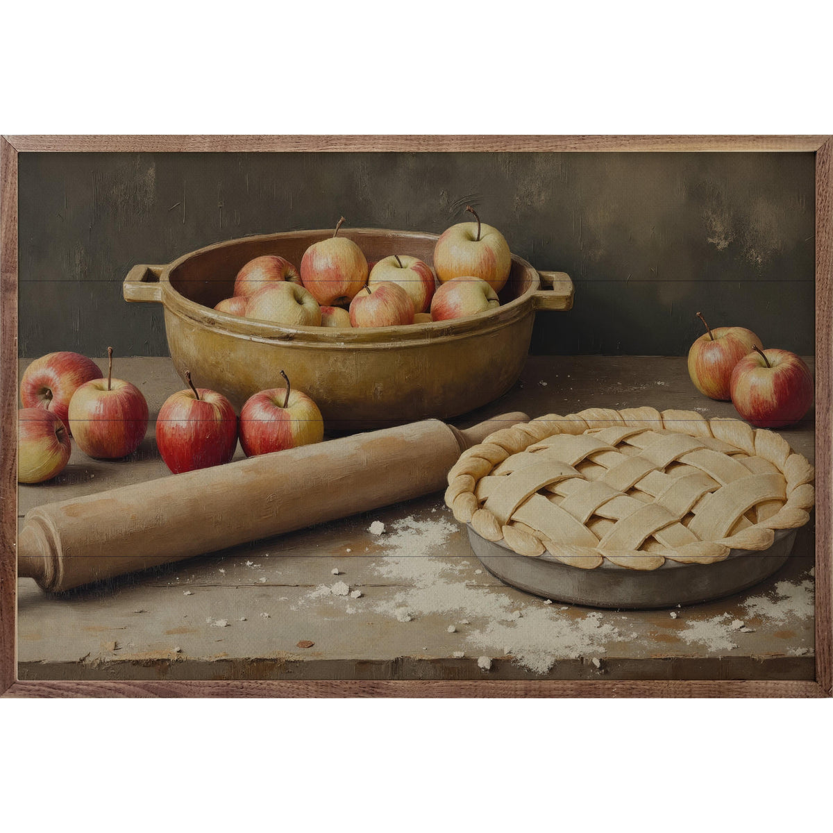 Kendrick Home Walnut Frames Apple Pie Baking Printed and Framed Wall Sign