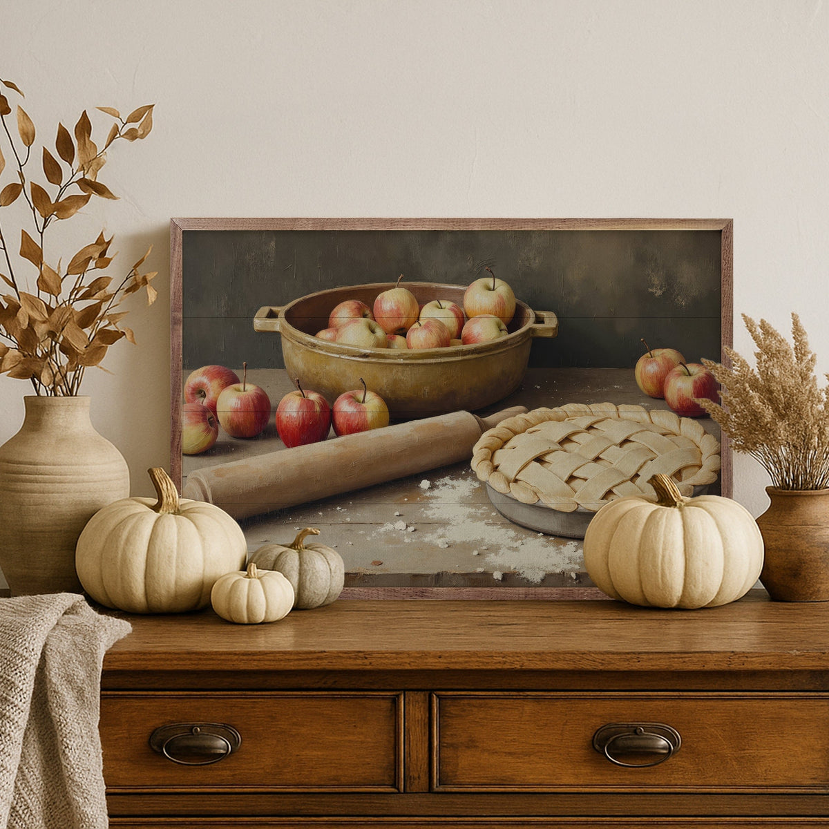 Kendrick Home Walnut Frames Apple Pie Baking Printed and Framed Wall Sign