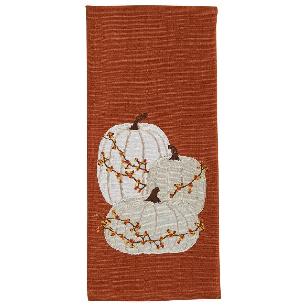 Appliqued &amp; Embroidered Cream Pumpkins Decorative Towel-Park Designs-The Village Merchant