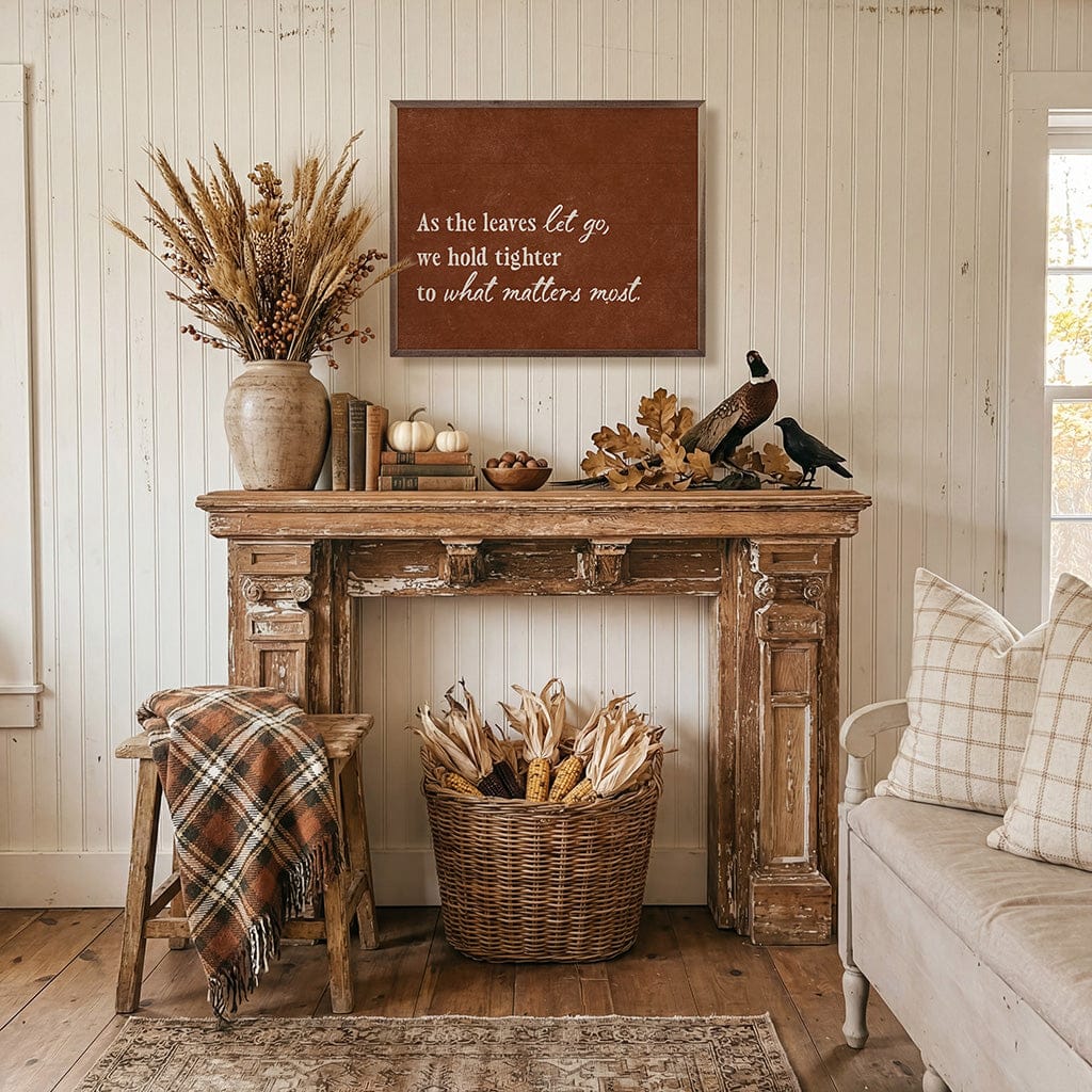 Kendrick Home Walnut Frames As The Leaves Let Go Orange Printed and Framed Wall Sign