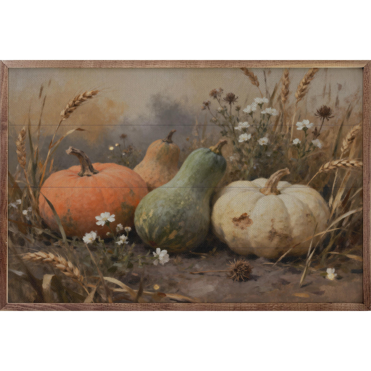 Kendrick Home Walnut Frames 8x5 Assorted Gourds With One White Printed and Framed Wall Sign