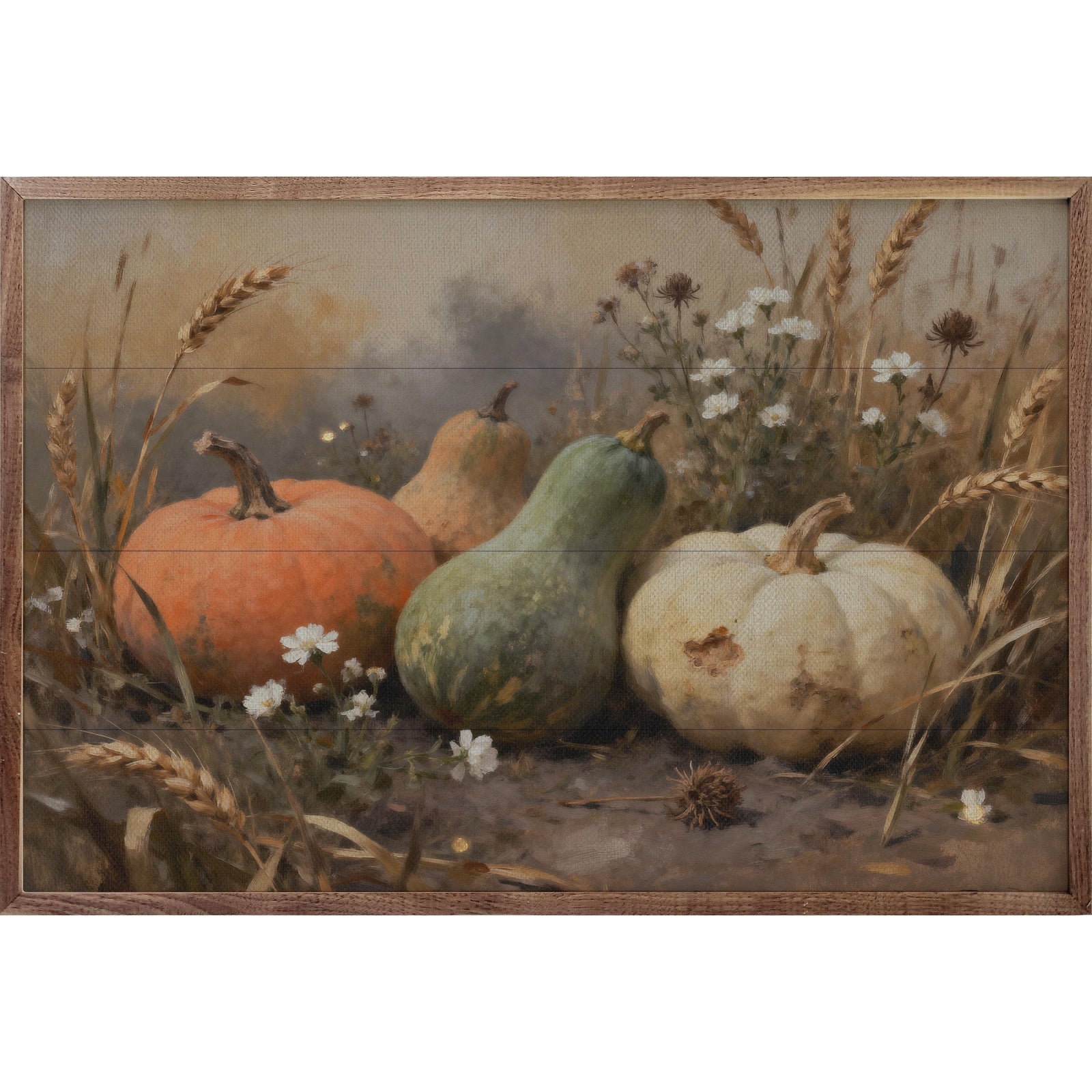 Kendrick Home Walnut Frames 8x5 Assorted Gourds With One White Printed and Framed Wall Sign