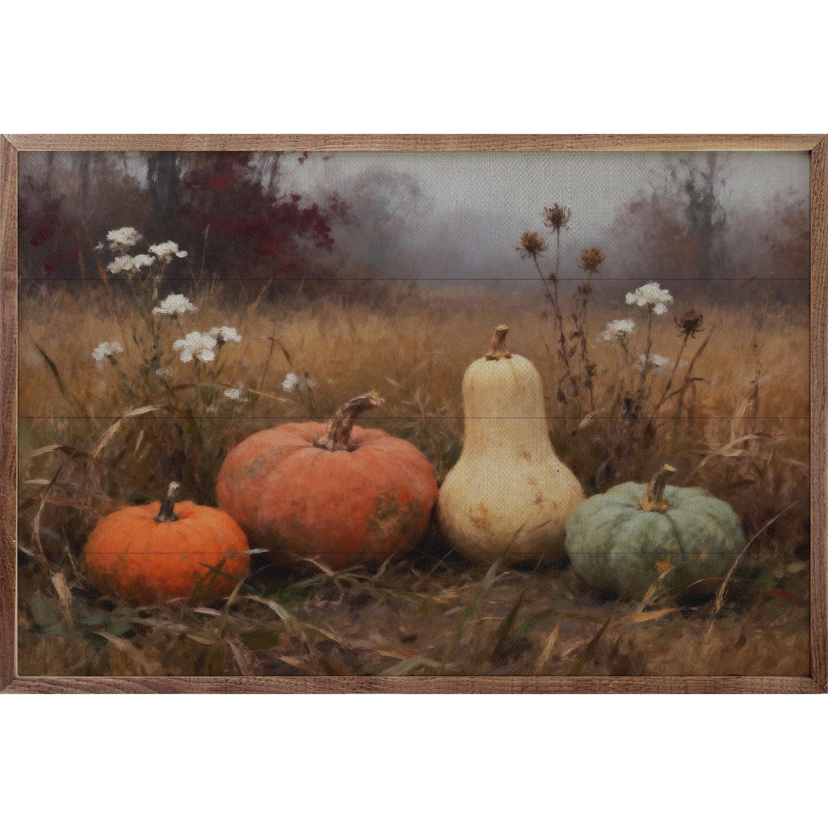 Kendrick Home Walnut Frames 8x5 Assorted Gourds With Two Orange Printed and Framed Wall Sign