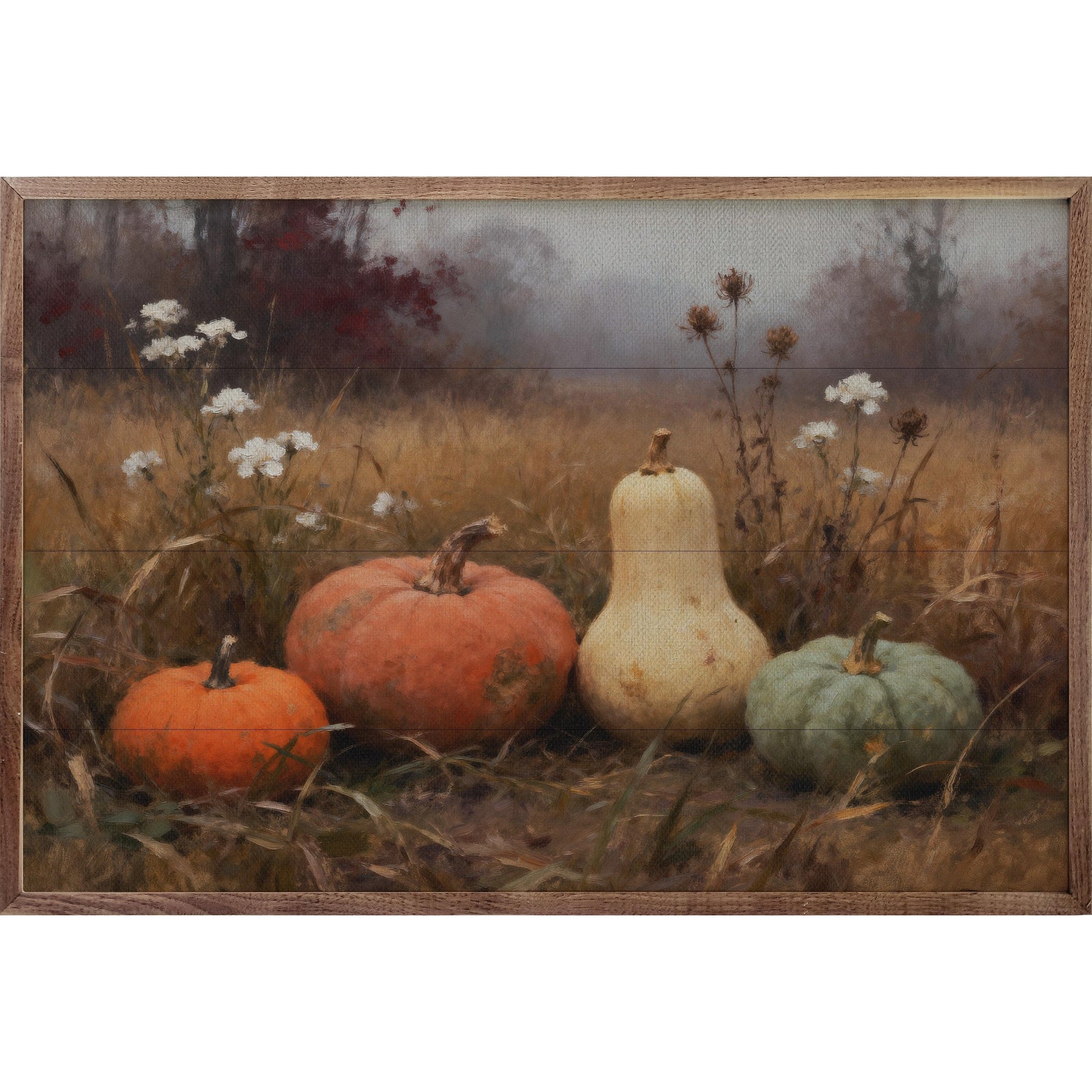 Kendrick Home Walnut Frames 8x5 Assorted Gourds With Two Orange Printed and Framed Wall Sign